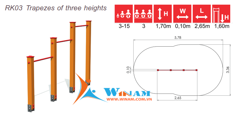 Thiết bị vận động - Winplay - RK03 Trapezes of three heightsa